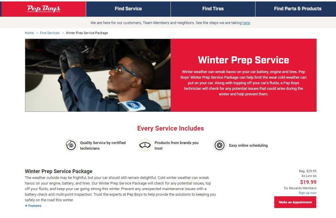 pep boys auto repair winter specials