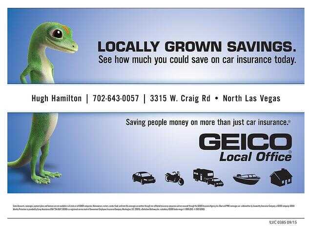 grocery store shopping cart advertisement for geico in north las vegas