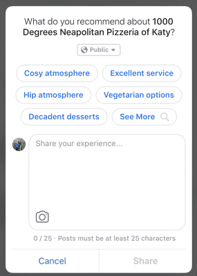 new features when recommending a business on facebook