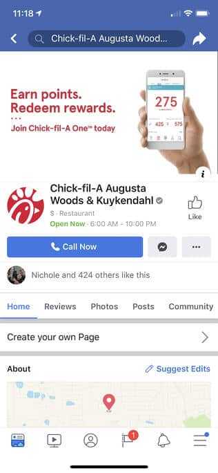 Chick-fil-A Restaurant Facebook Page Image