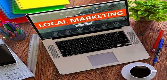 local marketing laptop screen online working concept indoor media