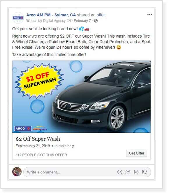 facebook offer advertising example for arco am pm