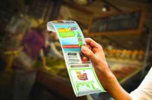 advertising for consumer packaged good companies on grocery store receipts