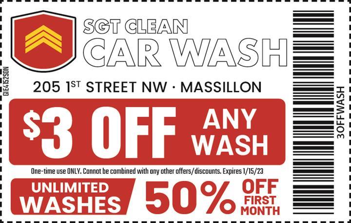 Sgt Clean Car Wash: $3 off any wash. Unlimited washes: 50% off first month.