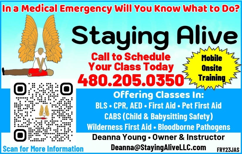 Staying Alive LLC: Call to schedule your class today! Classes in BLS, CPR, AED, First Aid, Pet First Aid, Child & Babysitting Safety. 480-205-0350