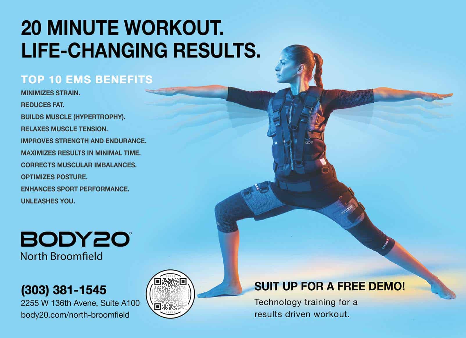 Body20: 20 minute workout. Life changing results. Suit up for a free demo