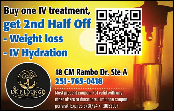 Drip Lounge and Wellness - Buy 1 IV Treatment, get 2nd half off - 251-765-0418