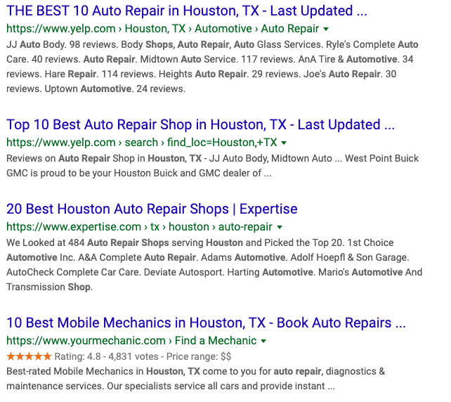 auto shop search listing